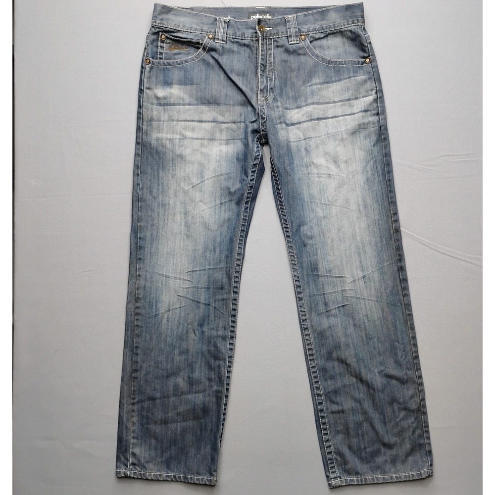 Pelle Pelle Marc Buchanan Men Blue Belamar Wash Relaxed Straight Jeans 40x34